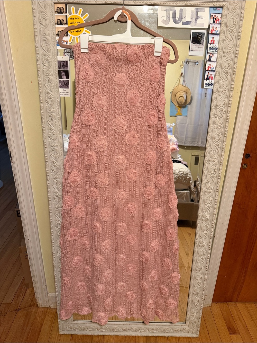 Women's Pink Floral Knit Maxi Skirt